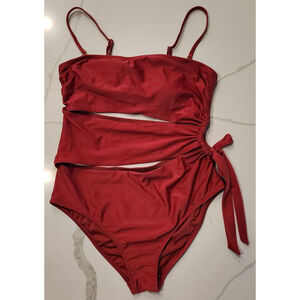 Shade & Shore Women's L Bandeau Cut Out One Piece Swimsuit Red